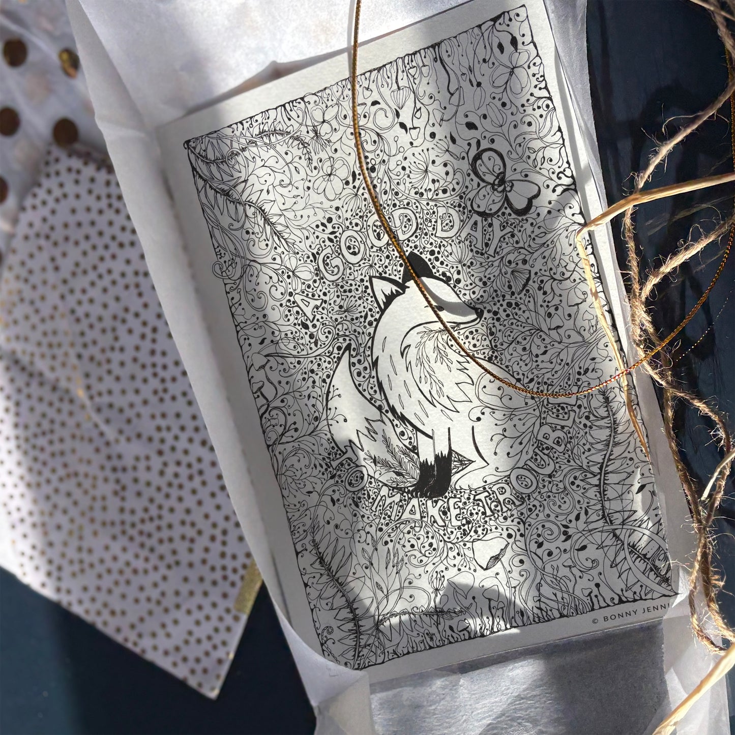 “A Good Day to Make Trouble” Woodland Fox Black & White Art Print 5x7 & 8x12inch