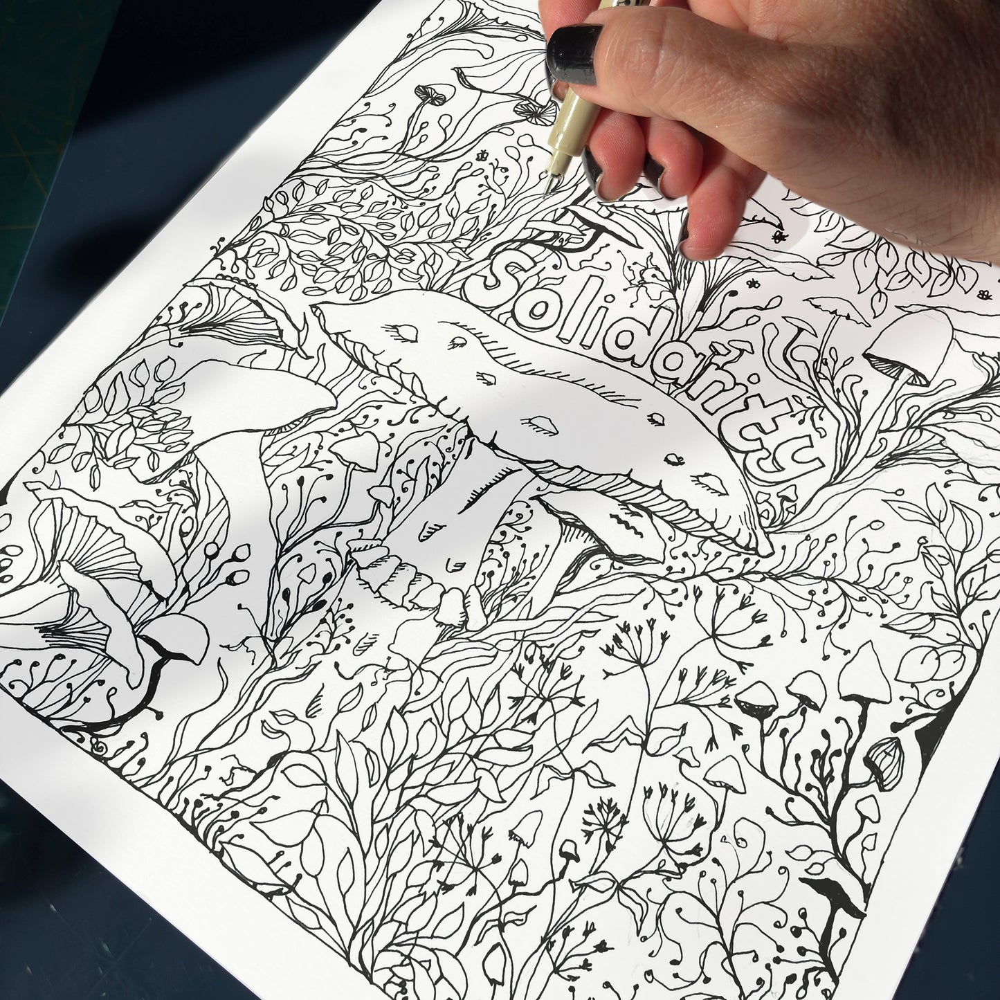 'Solidarity' Woodland Mushroom, Black & White A3 Art Print