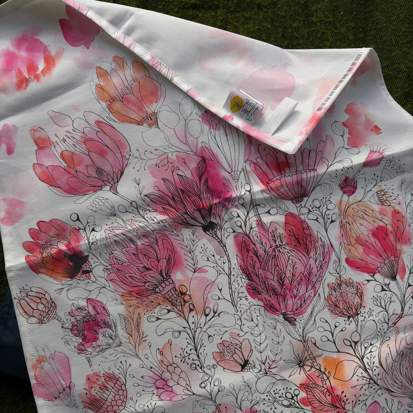 Pink and Delicate Protea Tea Towel, 100% Cotton