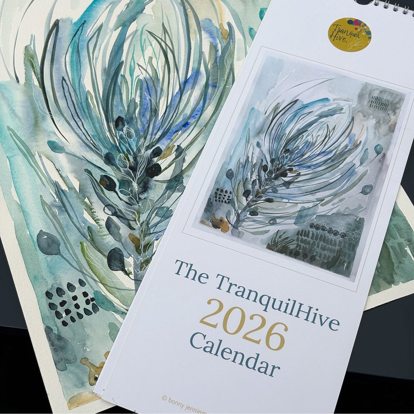 TranquilHive 2026 Calendar - Elegant Protea Artwork by Bonny Jennings