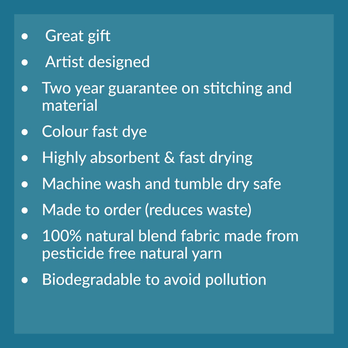 List of product features on a blue background