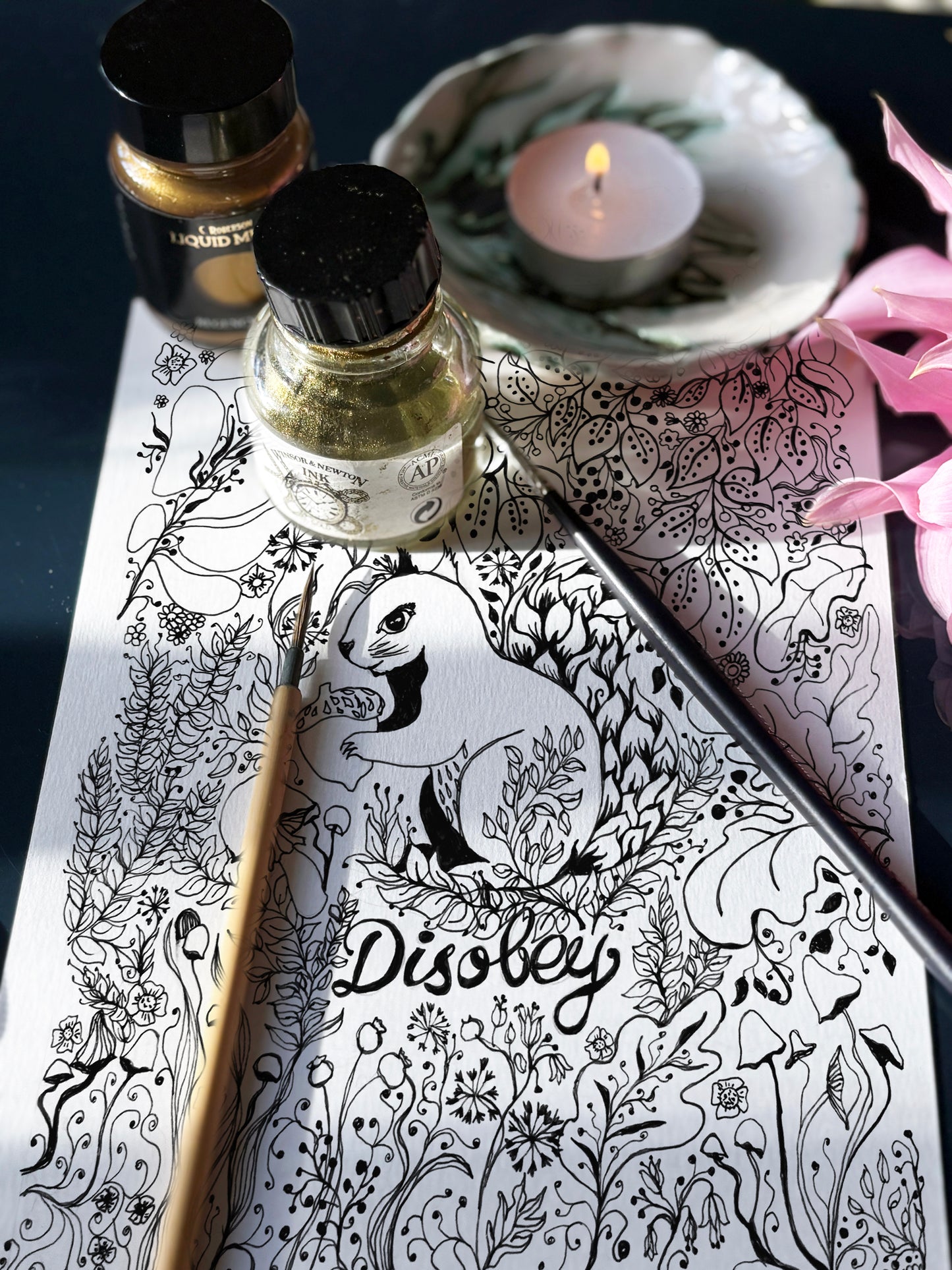 “Disobey” Woodland Squirrel, Black & White Art Print