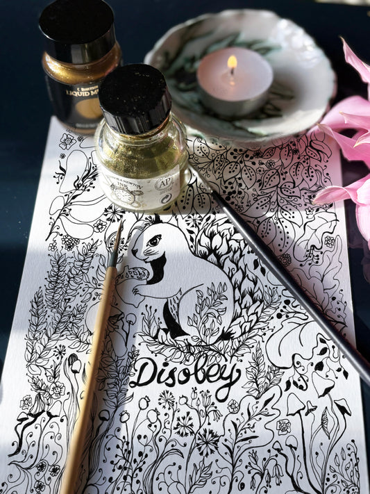 “Disobey” Woodland Squirrel, Black & White Art Print