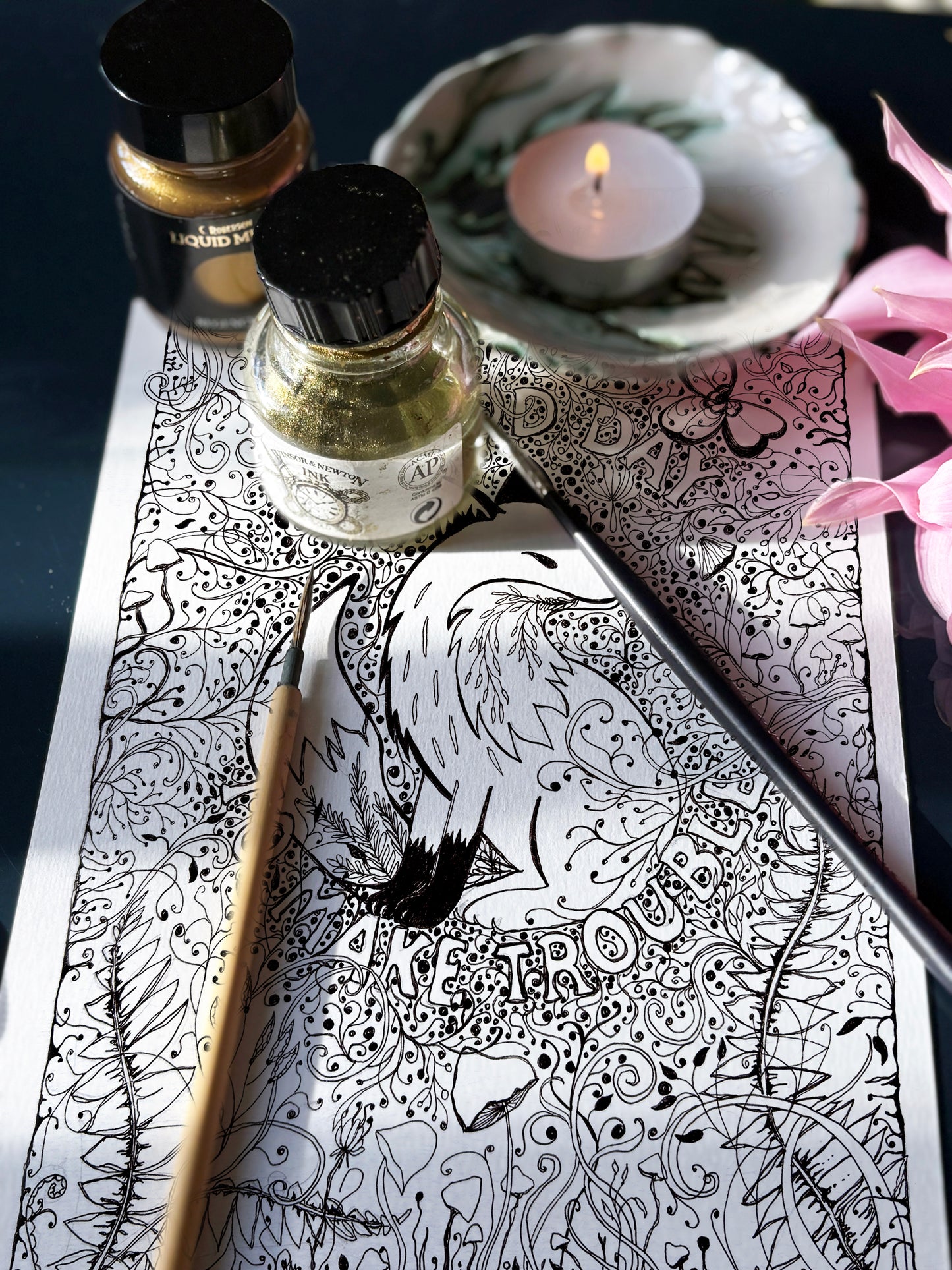 “A Good Day to Make Trouble” Woodland Fox Black & White Art Print 5x7 & 8x12inch