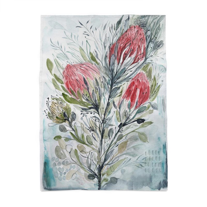 Aqua protea Tea Towel Original Watercolour, Sustainable Cotton
