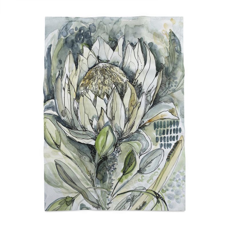 Green Protea Tea Towel, Original Watercolour, Sustainable Cotton