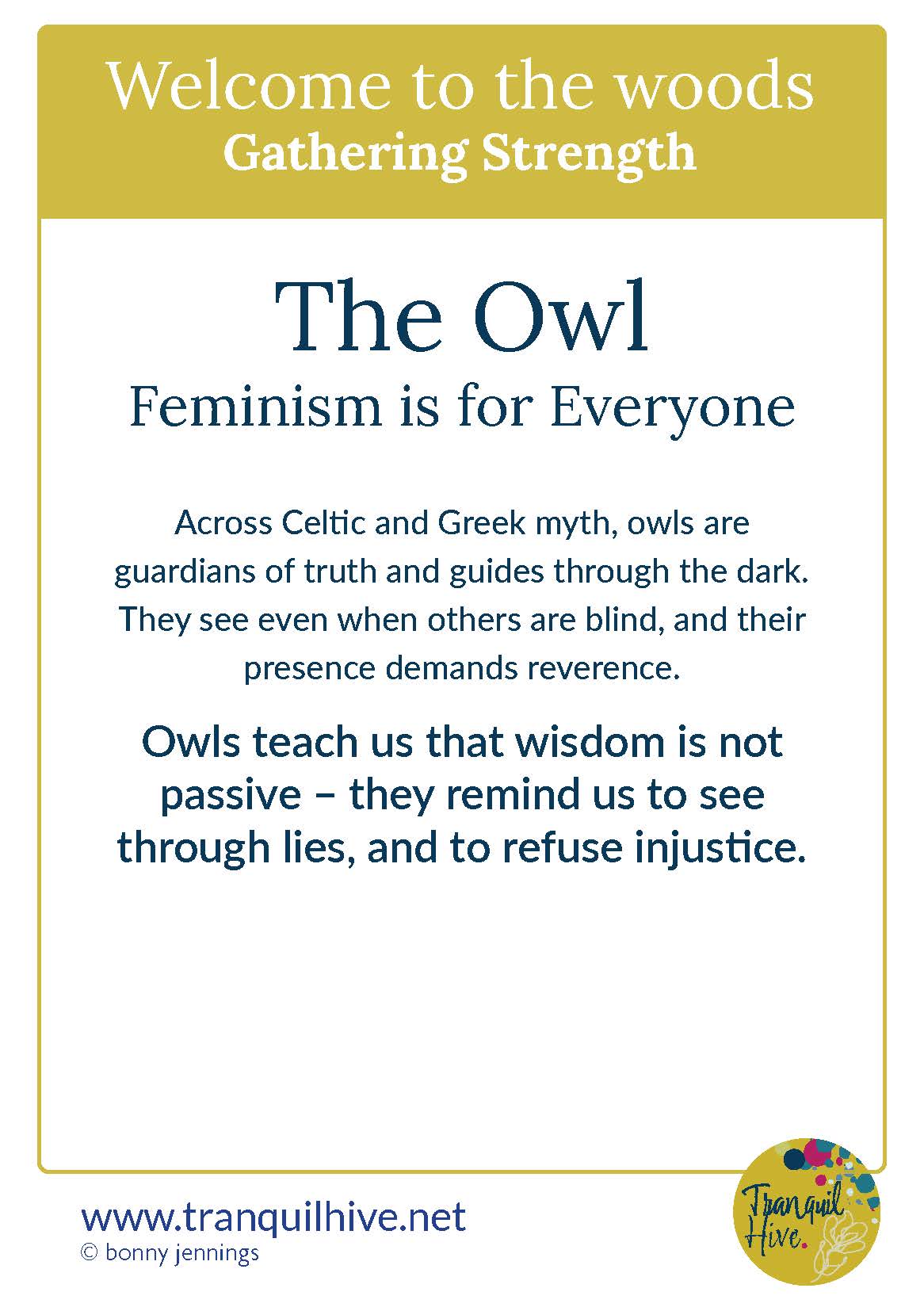 “Feminism Is For Everyone” Woodland Owl, Black & White Art Print