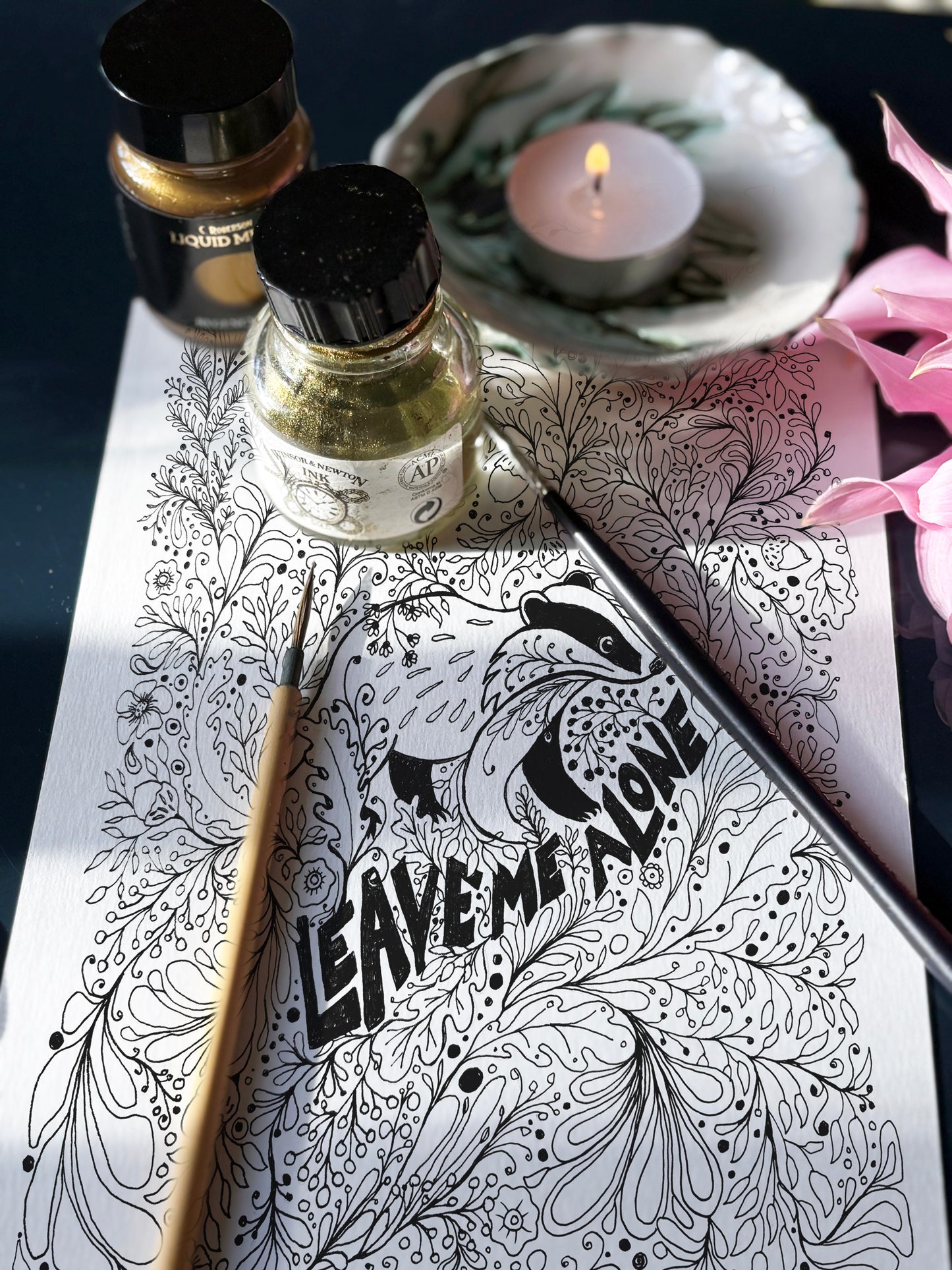 “Leave Me Alone” Woodland Badger, Black & White Art Print