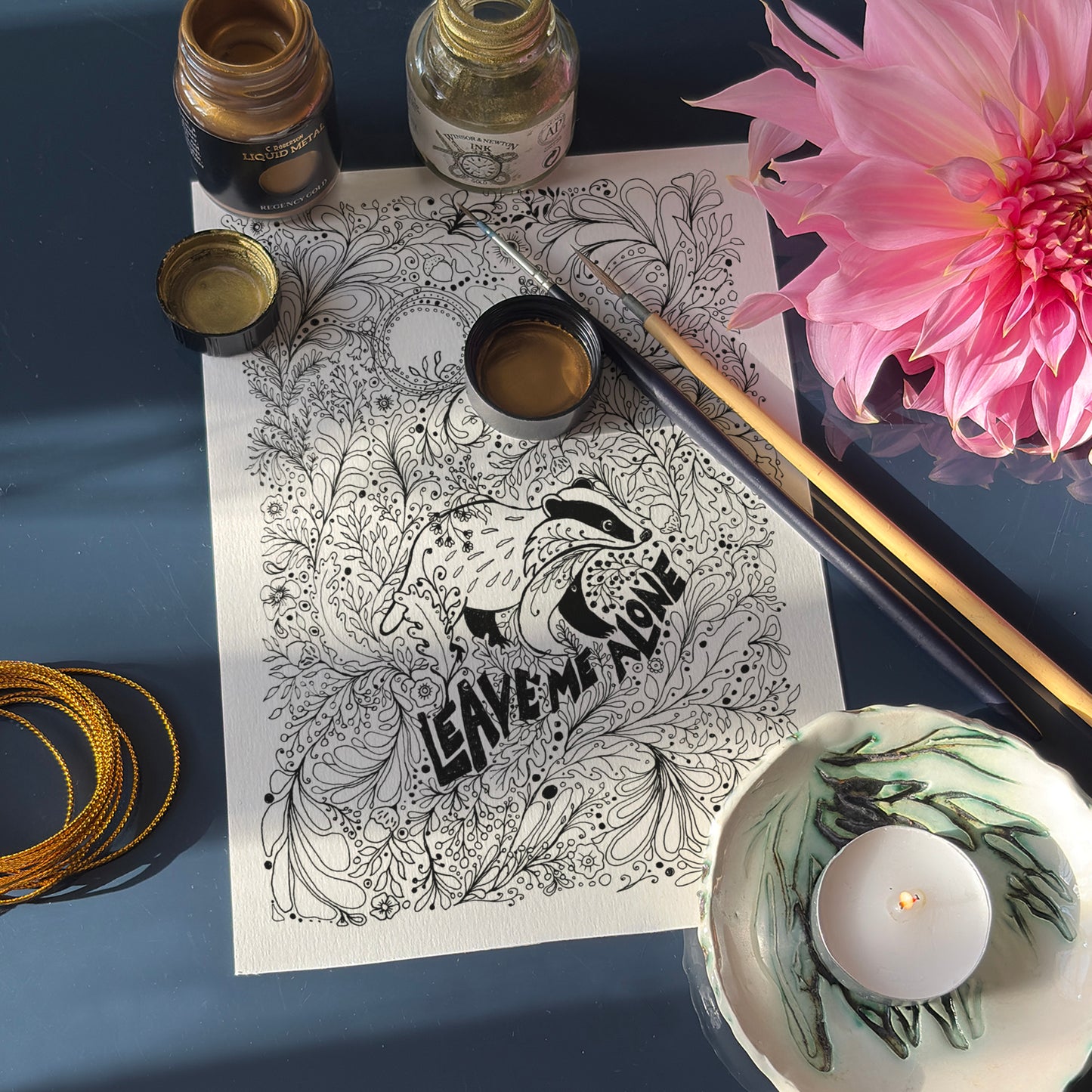 “Leave Me Alone” Woodland Badger, Black & White Art Print