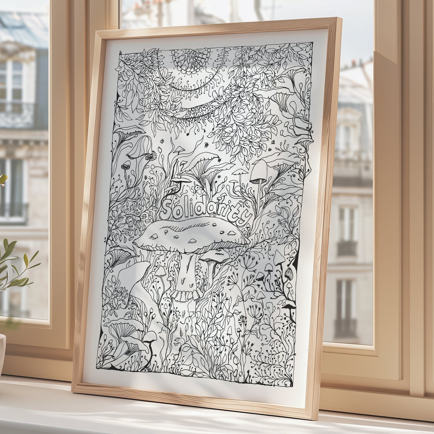 'Solidarity' Woodland Mushroom, Black & White A3 Art Print