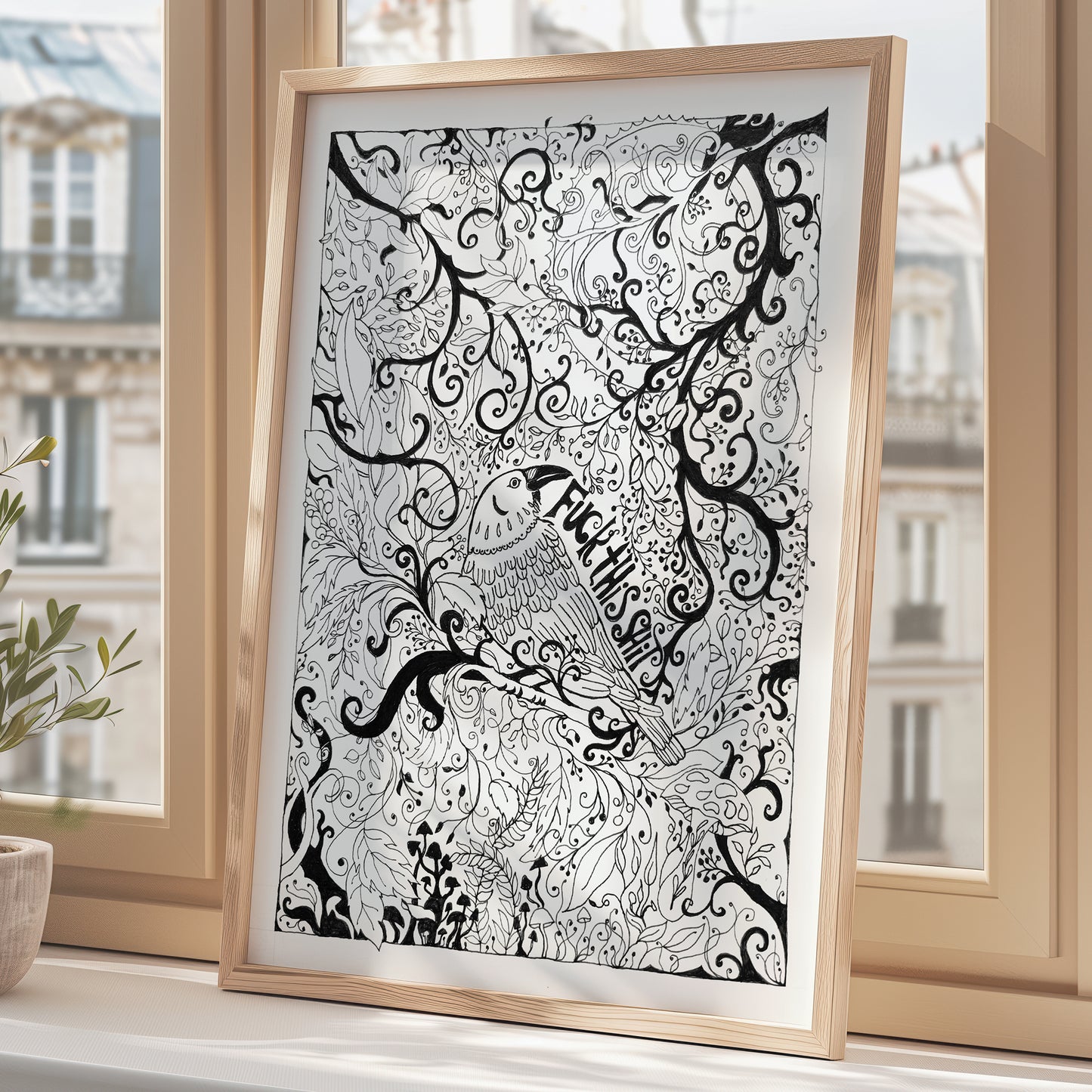 “F@£$ this Sh£$"” Woodland Raven, Black & White A3 Art Print