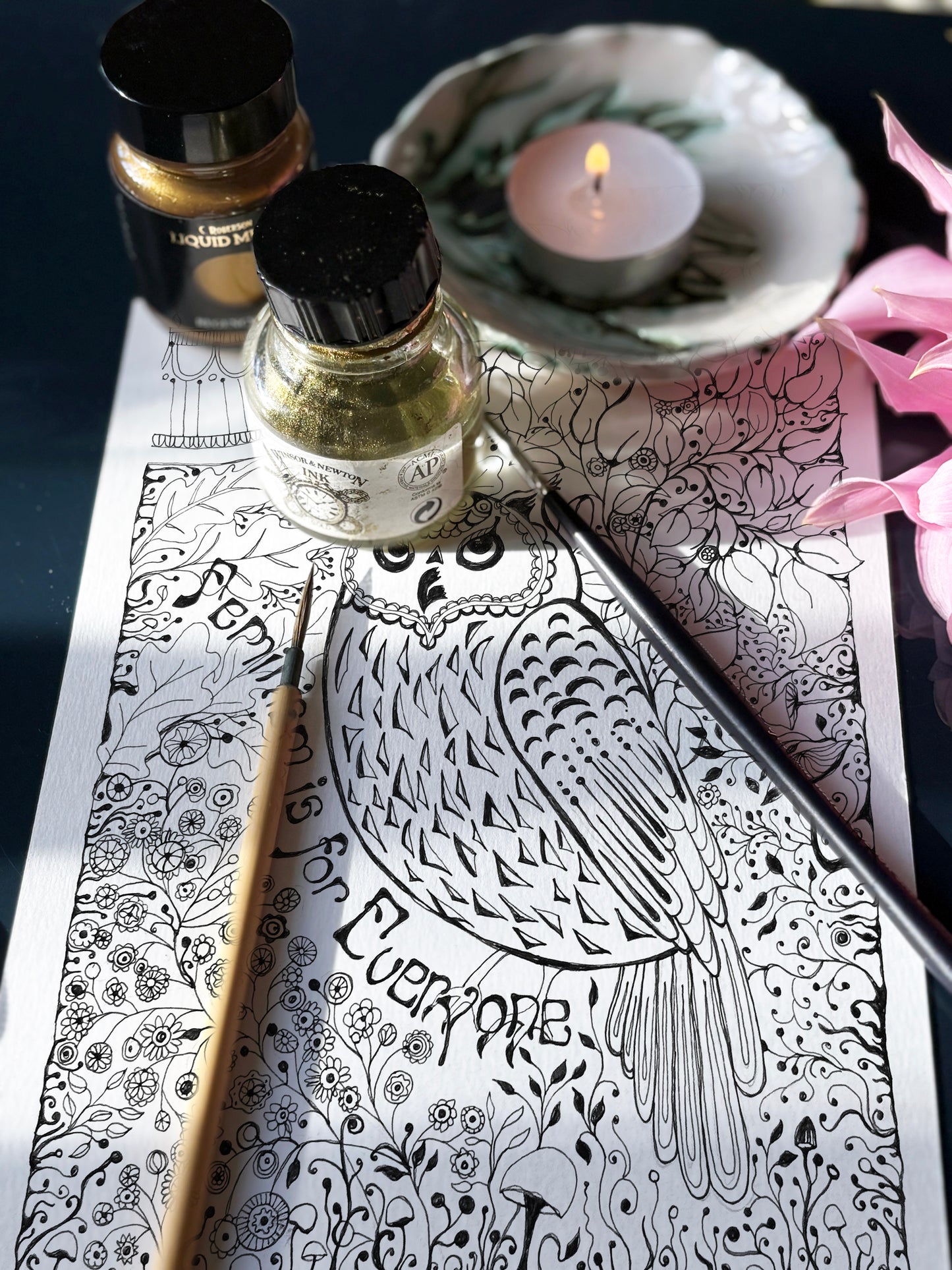 “Feminism Is For Everyone” Woodland Owl, Black & White Art Print