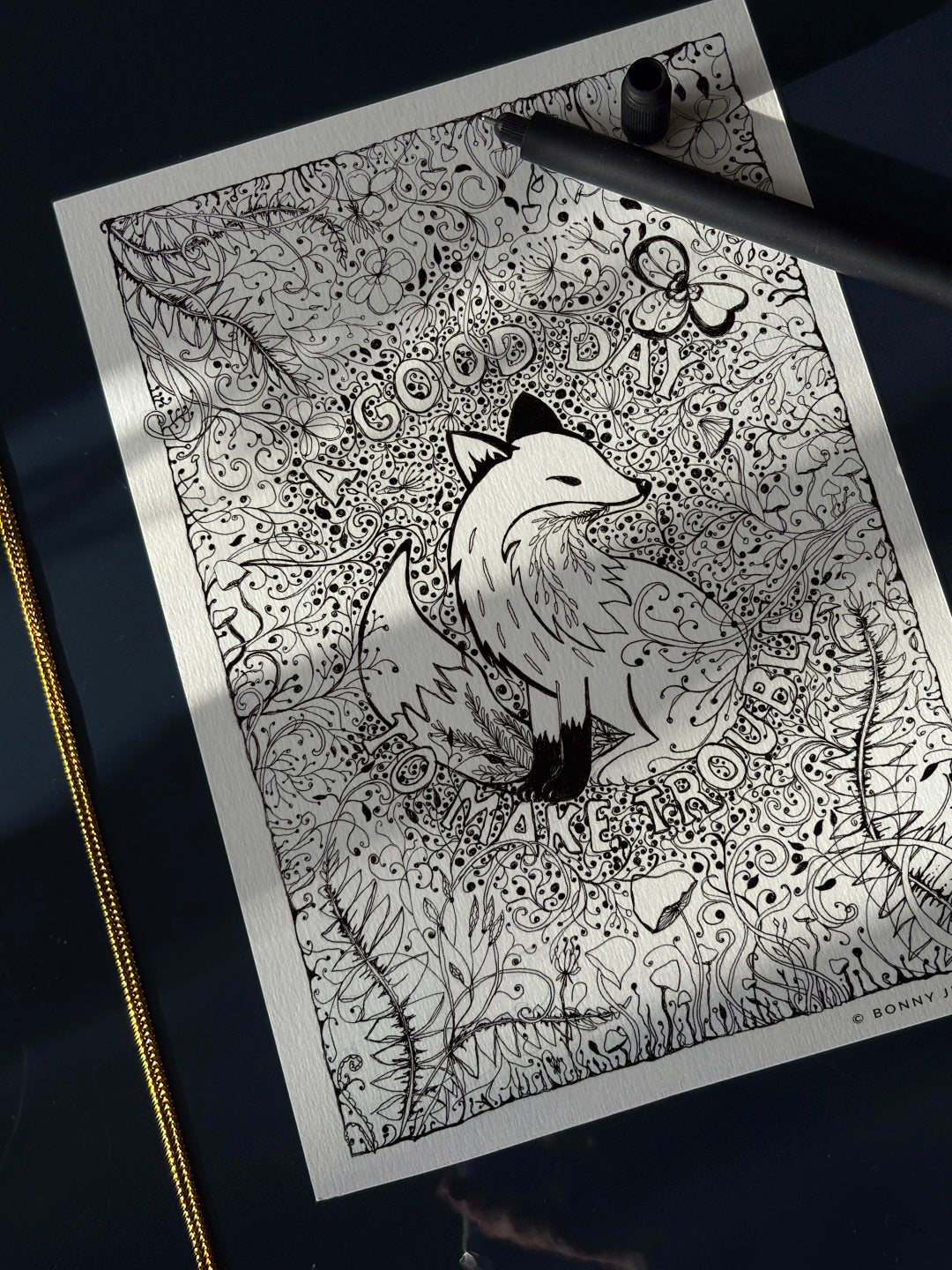 “A Good Day to Make Trouble” Woodland Fox Black & White Art Print 5x7 & 8x12inch