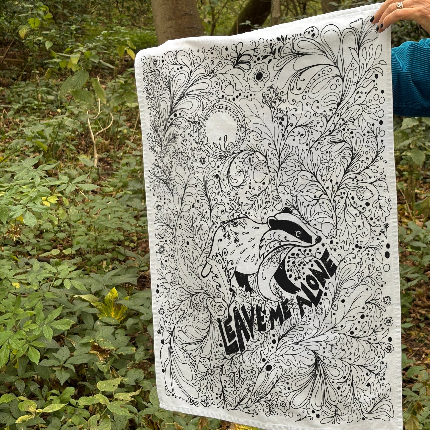 'Leave Me Alone' Badger Tea Towel - Artist Designed, 100% Cotton
