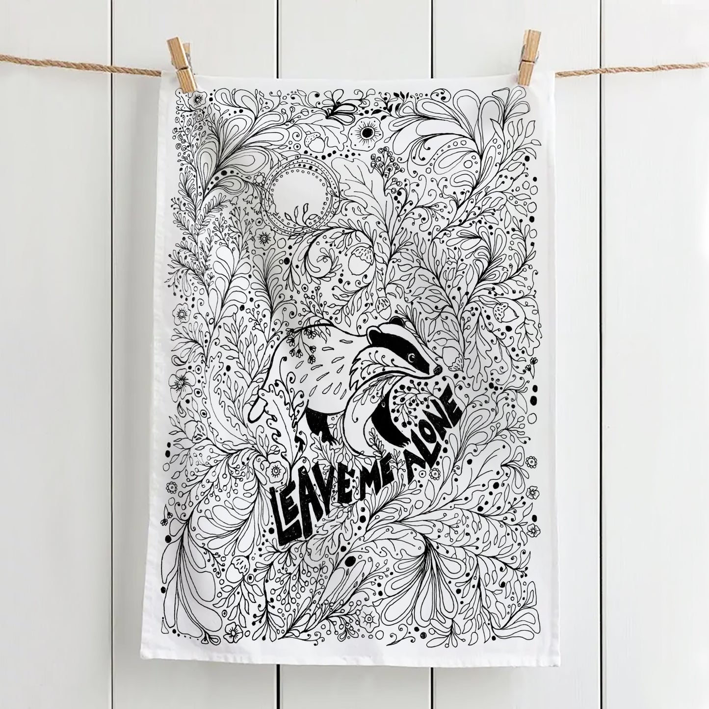 'Leave Me Alone' Badger Tea Towel - Artist Designed, 100% Cotton