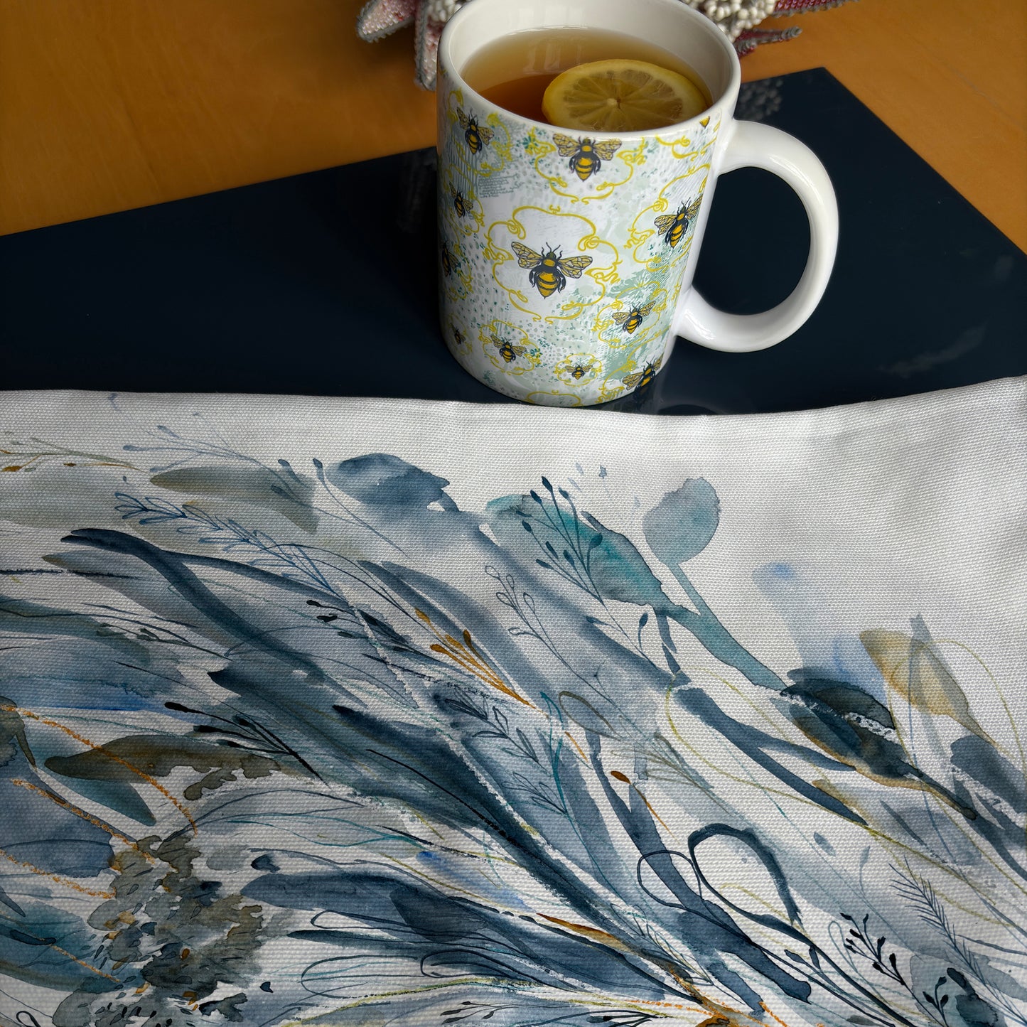 Blue Dusk Protea, 100% cotton tea towel