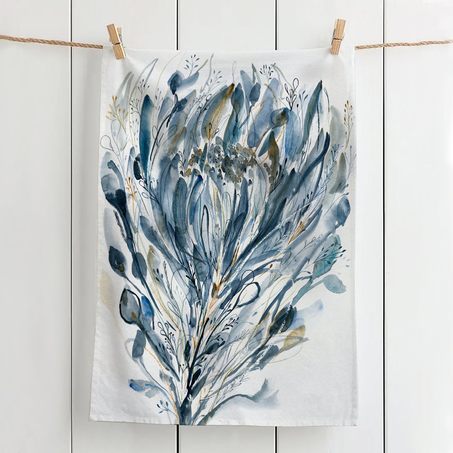 Blue Dusk Protea, 100% cotton tea towel