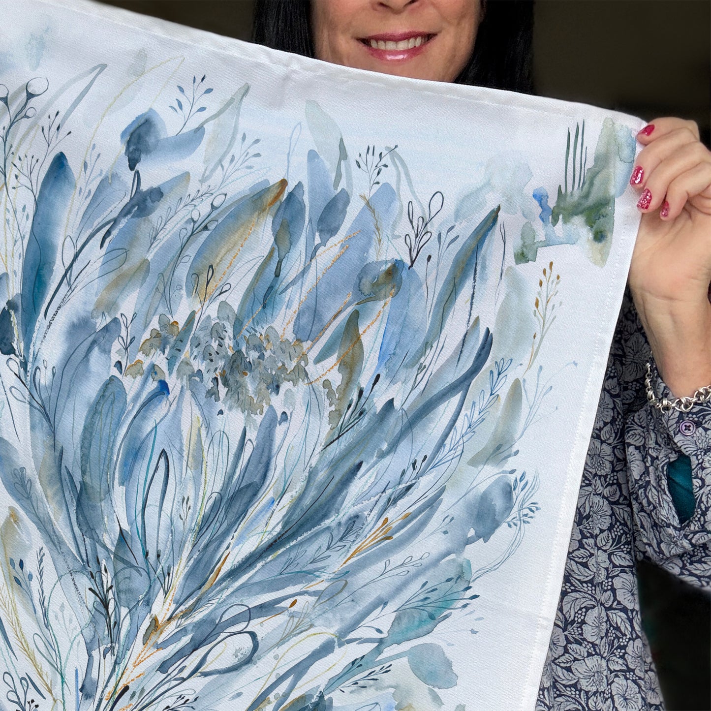 Blue Dusk Protea, 100% cotton tea towel