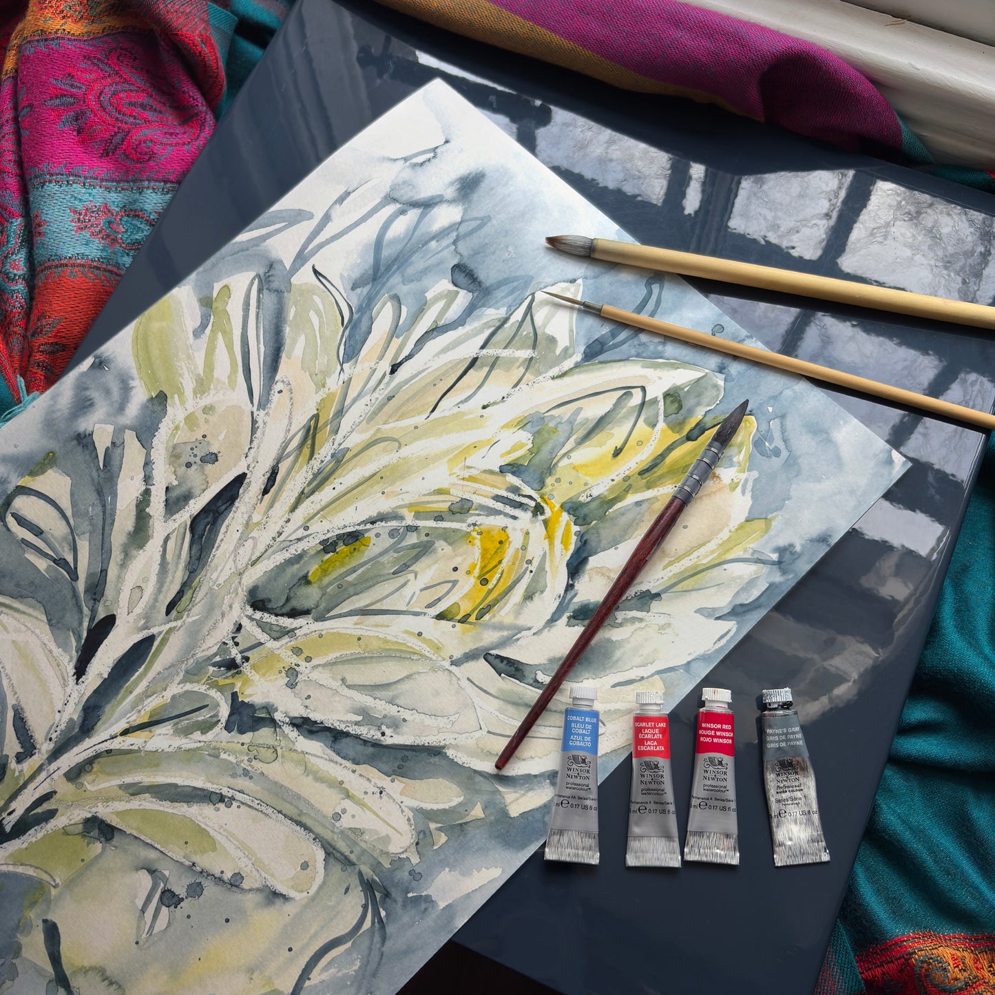 Blue Dusk Protea, 100% cotton tea towel