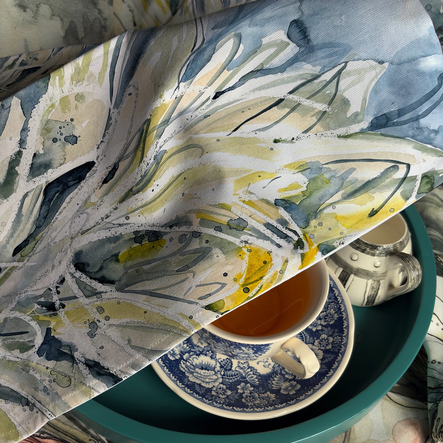Blue Dusk Protea, 100% cotton tea towel