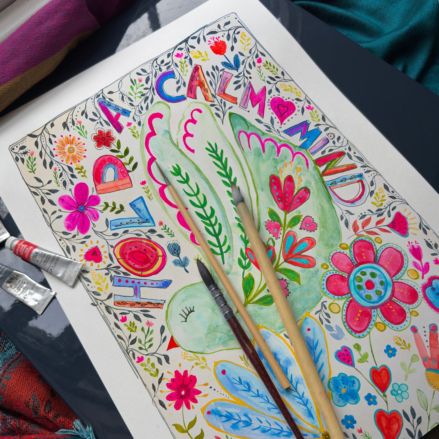 Hold a Calm Mind, 100% Cotton tea towel by Bonny Jennings