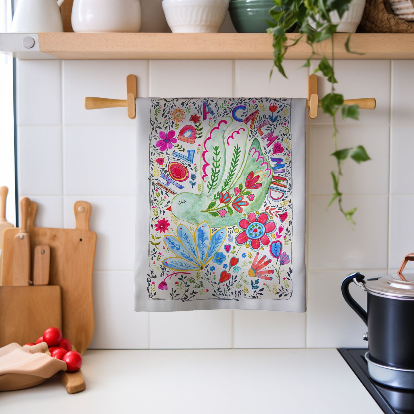 Hold a Calm Mind, 100% Cotton tea towel by Bonny Jennings