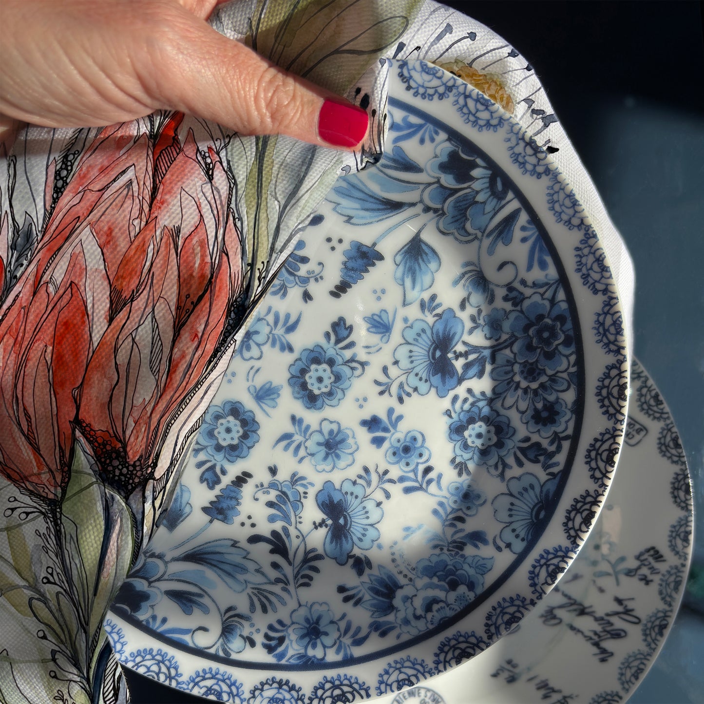 Coral protea Tea Towel Original Watercolour, Sustainable Cotton