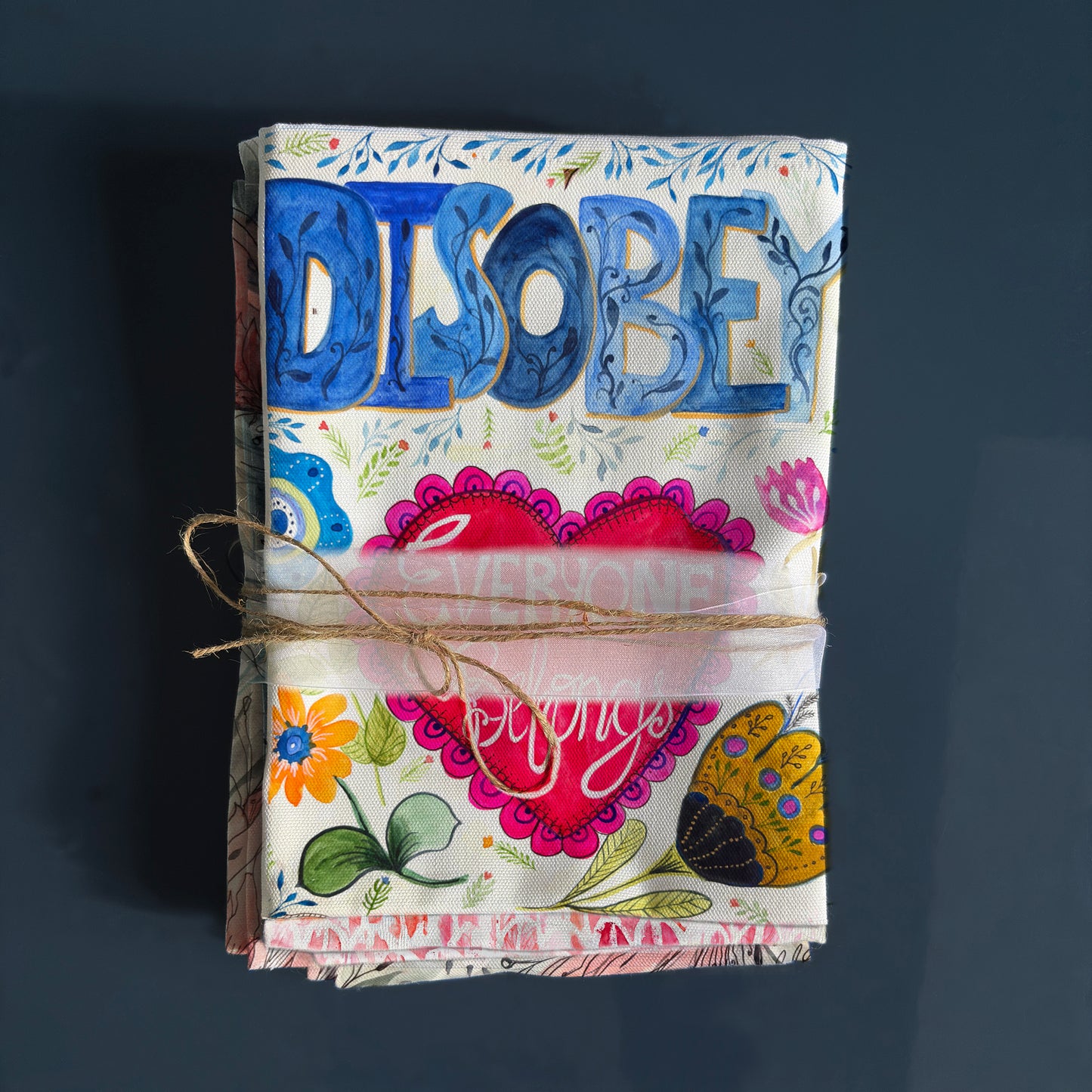 Disobey, Resist - Everyone Belongs cotton tea towel, by Bonny Jennings