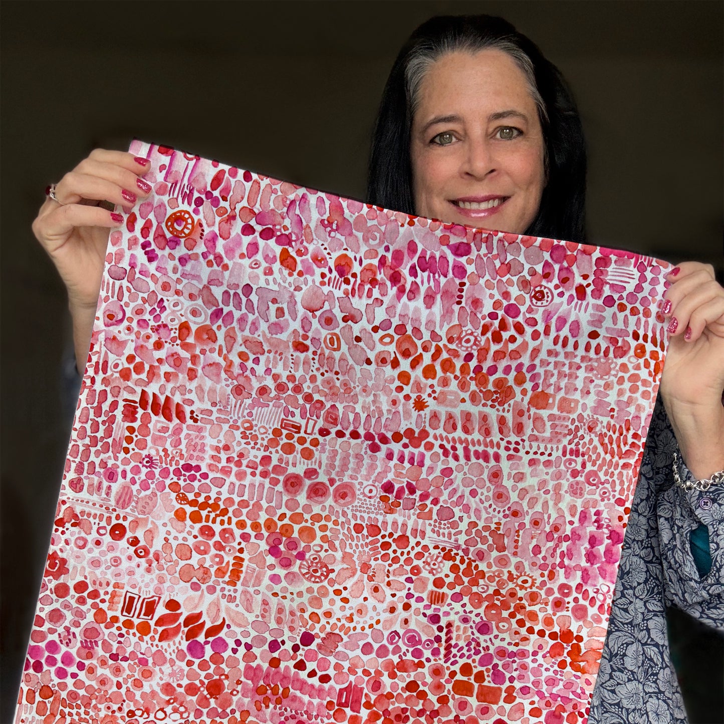 Pink dots, Watercolour pattern, 100% Cotton