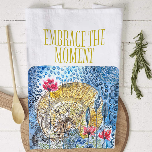 Embrace the Moment, Gathering Joy cotton tea towel