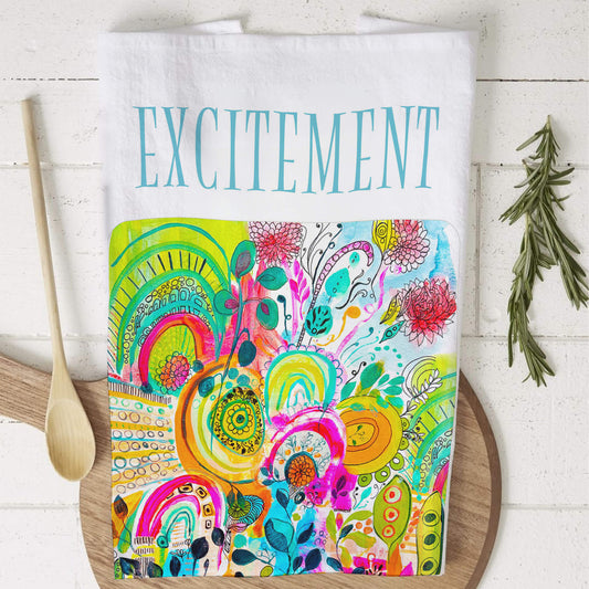 'Excitement', A Gathering Joy Designer Cotton tea towel