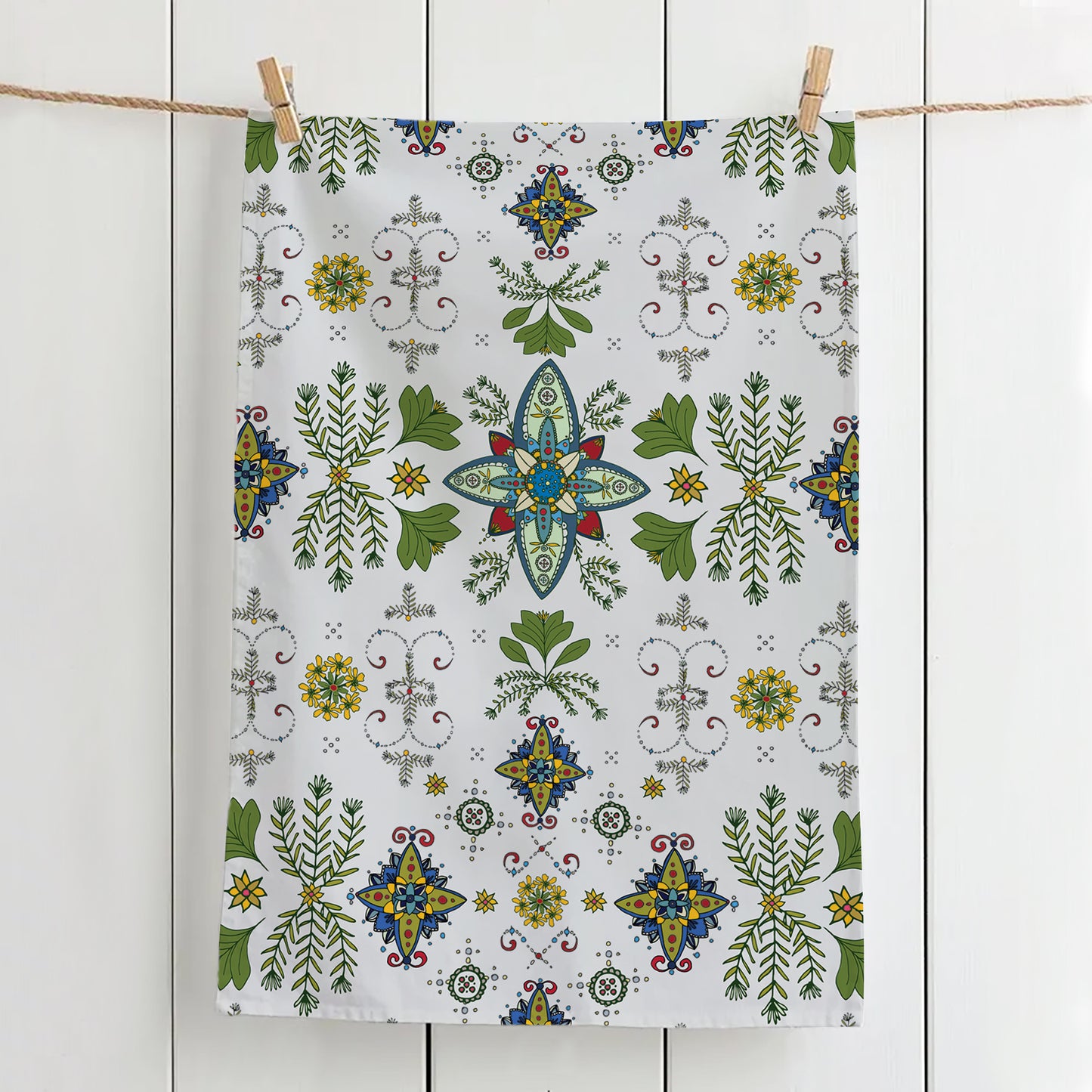 Folk Lattice Tea Towel – 100% Cotton, Artist Designed