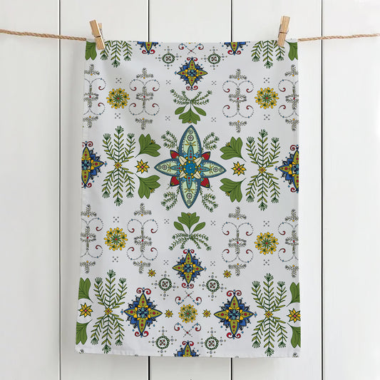 Folk Lattice Tea Towel – 100% Cotton, Artist Designed