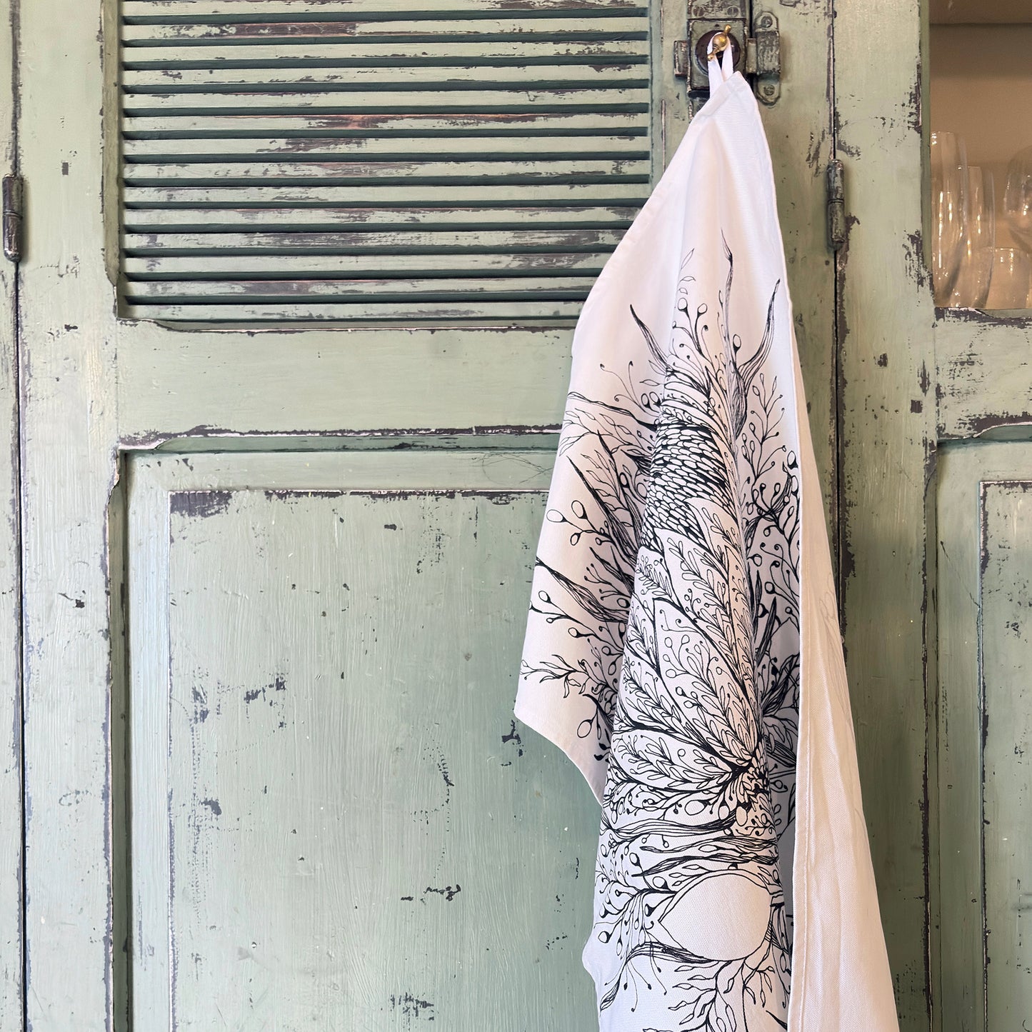 Fortitude Hand Drawn Protea Tea Towel, 100% Cotton
