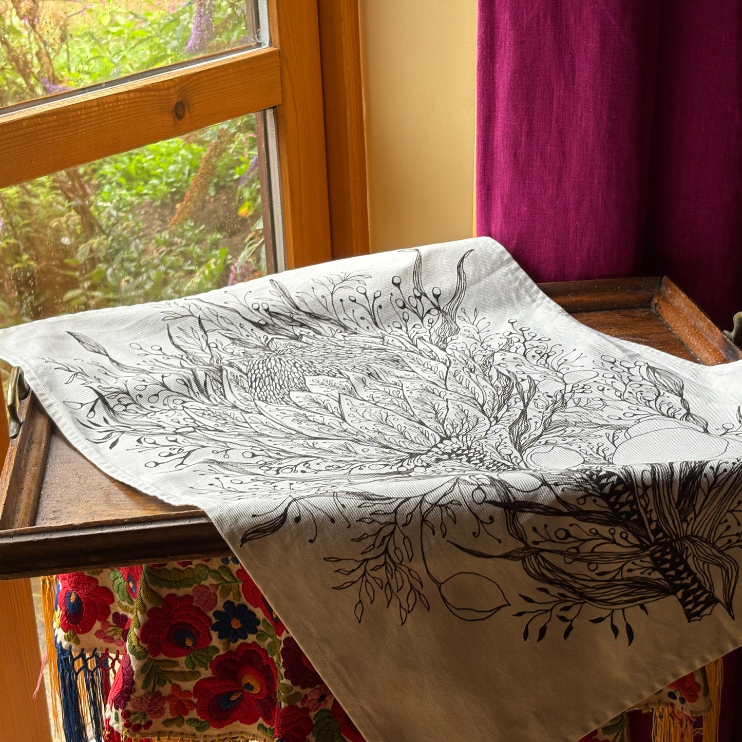 Fortitude Hand Drawn Protea Tea Towel, 100% Cotton