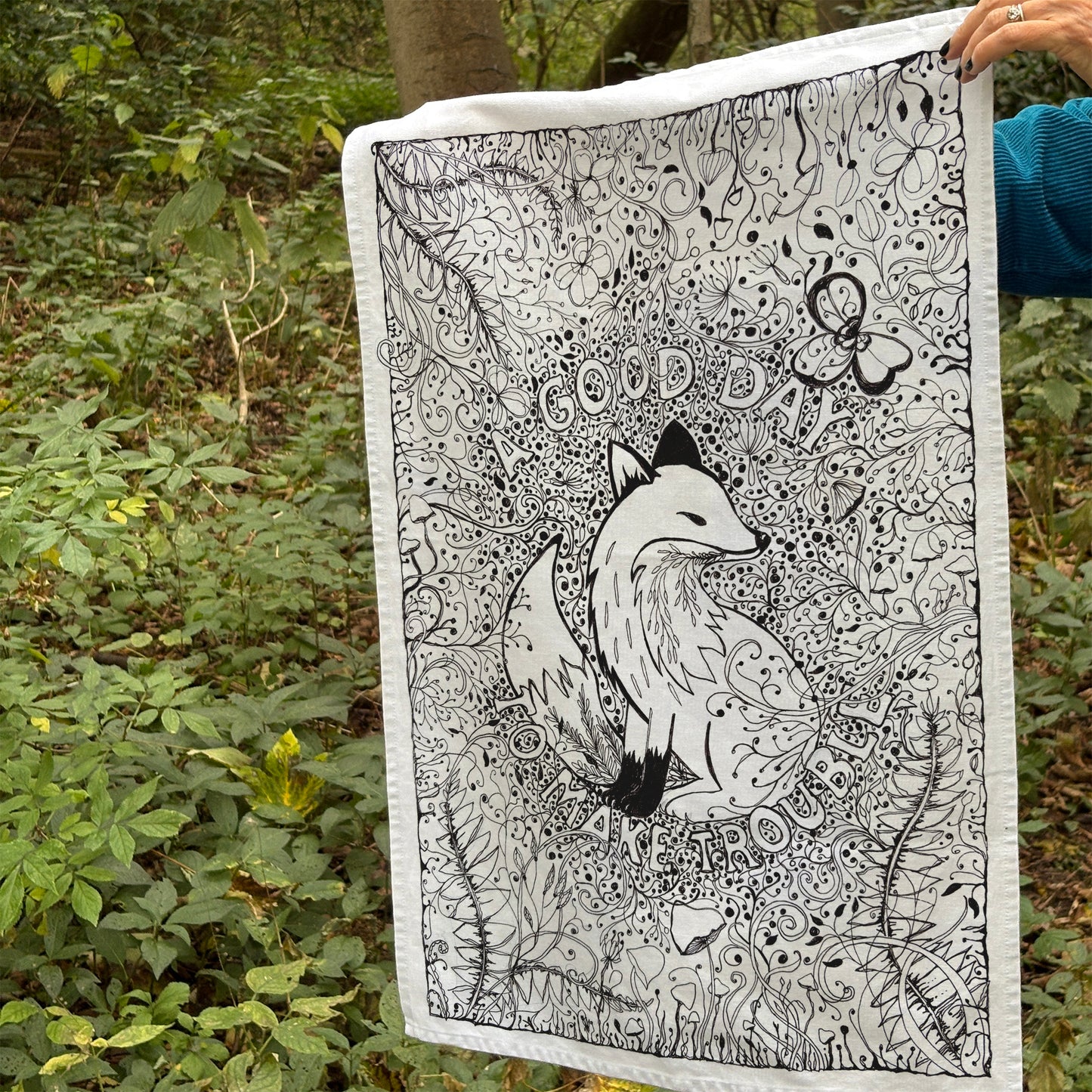 'A Good Day to Make Trouble' Tea Towel - Artist Drawn, 100% Cotton.