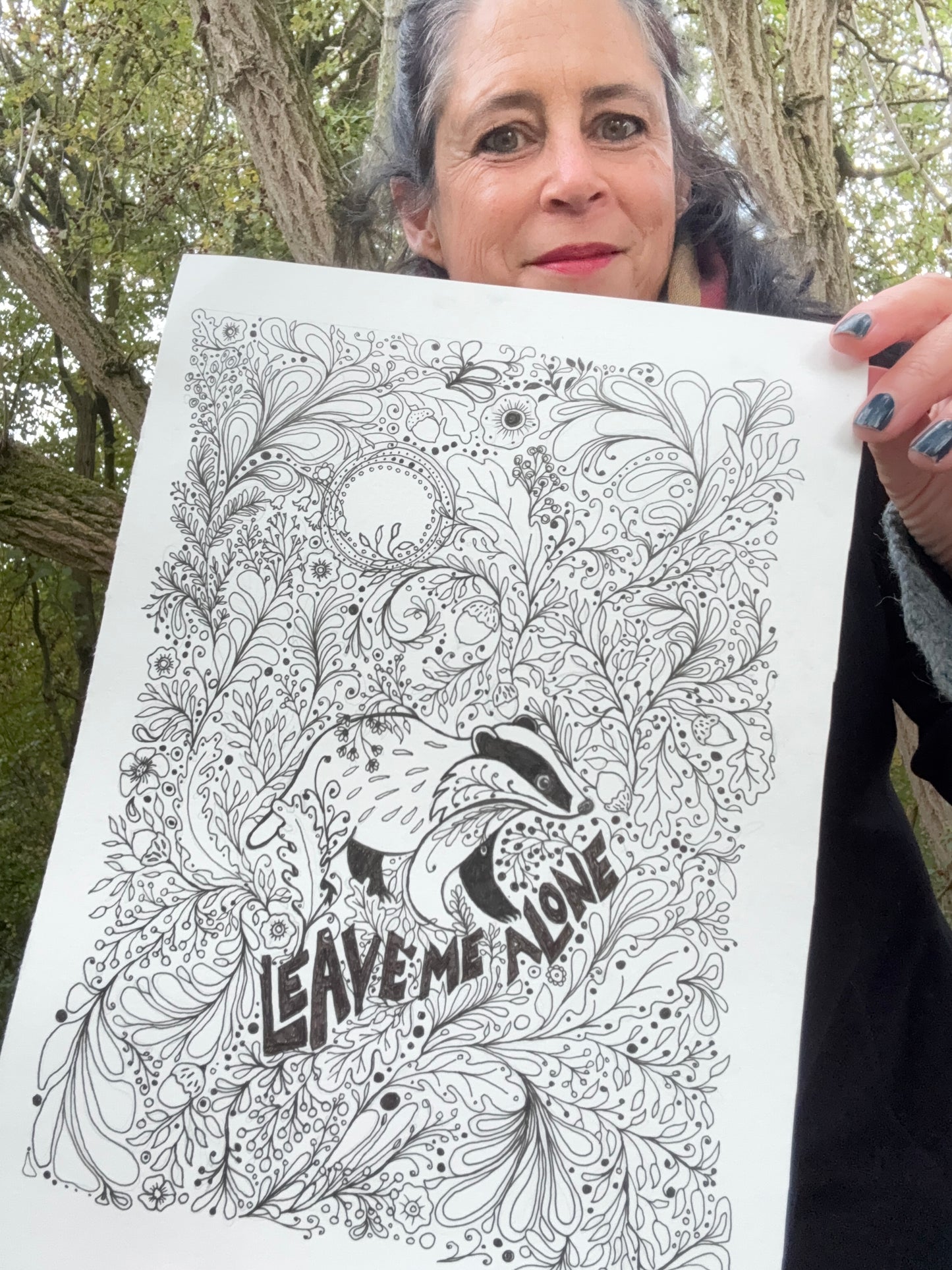 “Leave Me Alone” Woodland Badger, Black & White Art Print