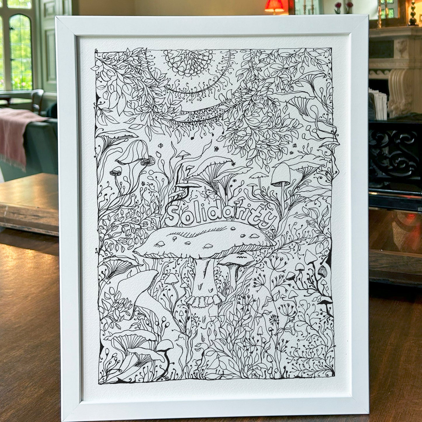 'Solidarity' Woodland Mushroom, Black & White A3 Art Print