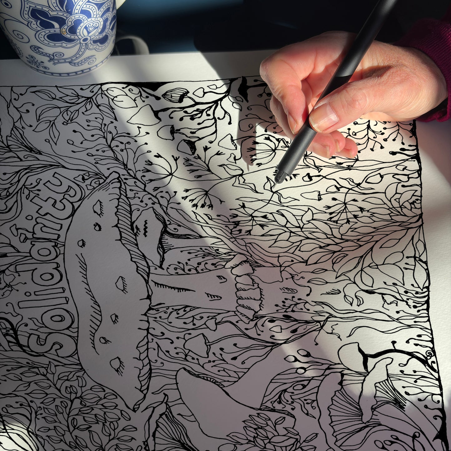 'Solidarity' Woodland Mushroom, Black & White A3 Art Print