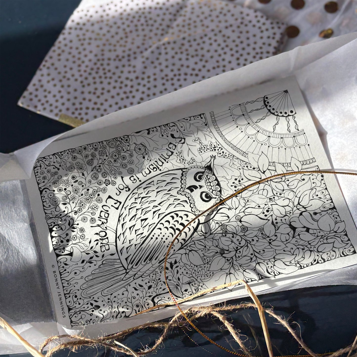 “Feminism Is For Everyone” Woodland Owl, Black & White Art Print