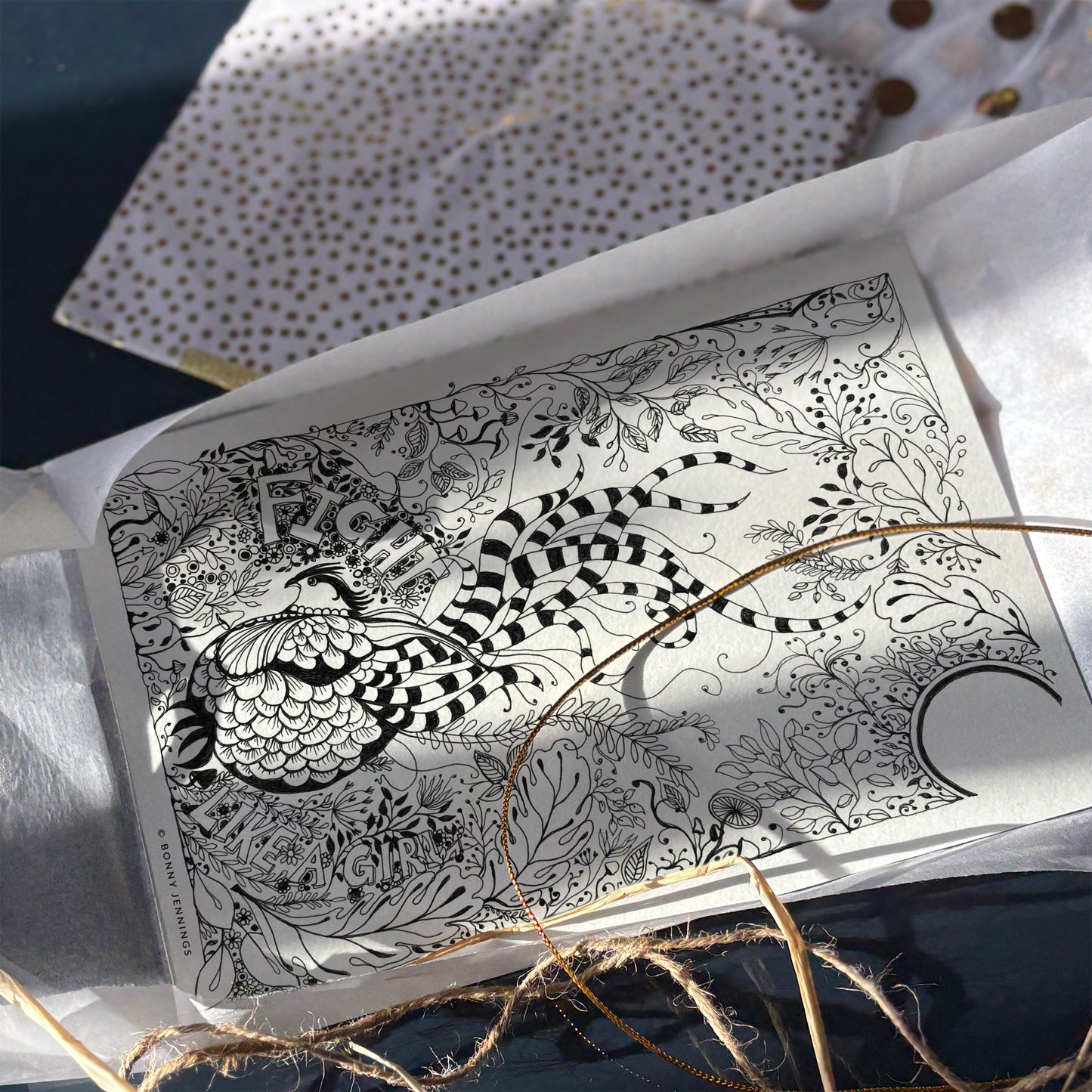 “Fight Like a Girl” Woodland Pheasant, Black & White Art Print