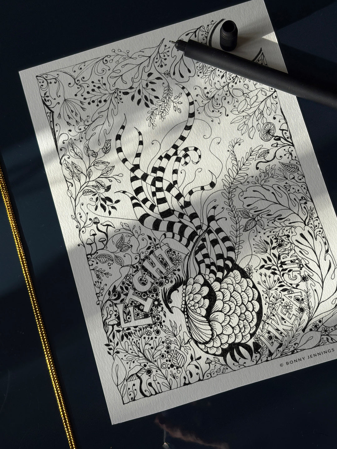 “Fight Like a Girl” Woodland Pheasant, Black & White Art Print