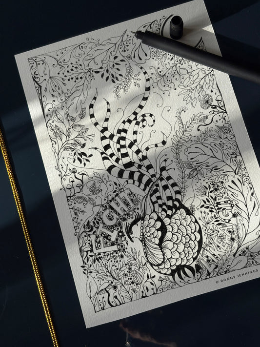 “Fight Like a Girl” Woodland Pheasant, Black & White Art Print