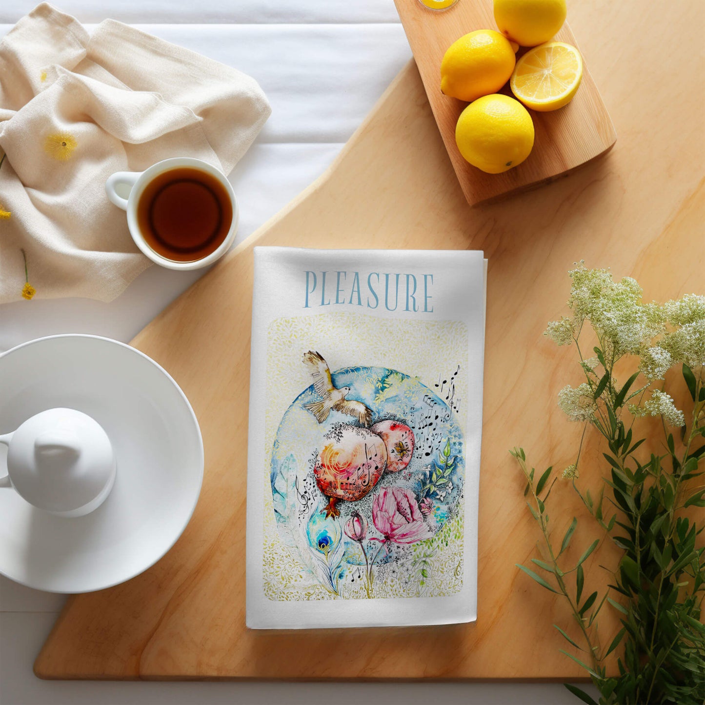 'Pleasure', A Gathering Joy Designer Cotton Tea Towel