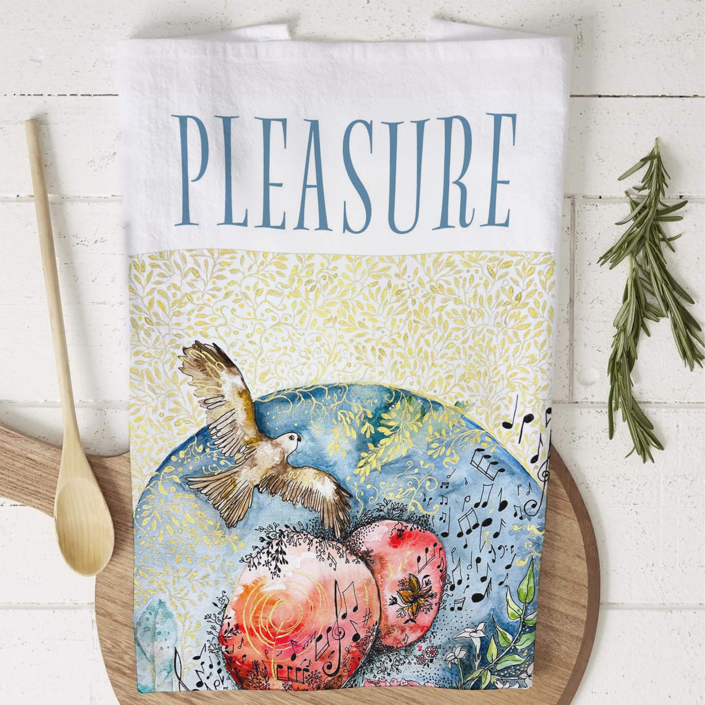 'Pleasure', A Gathering Joy Designer Cotton Tea Towel