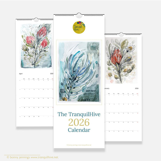 TranquilHive 2026 Calendar - Elegant Protea Artwork by Bonny Jennings