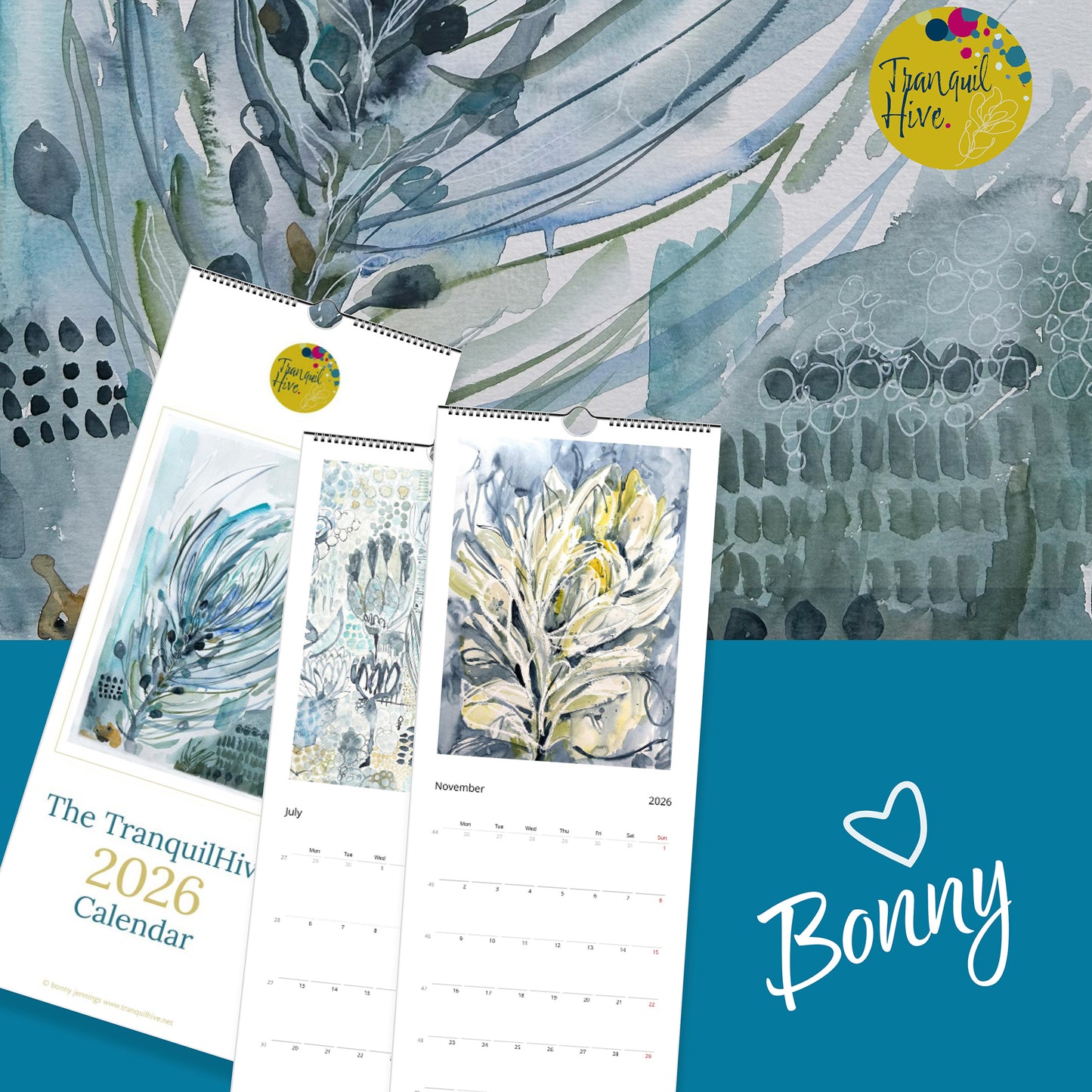 TranquilHive 2026 Calendar - Elegant Protea Artwork by Bonny Jennings