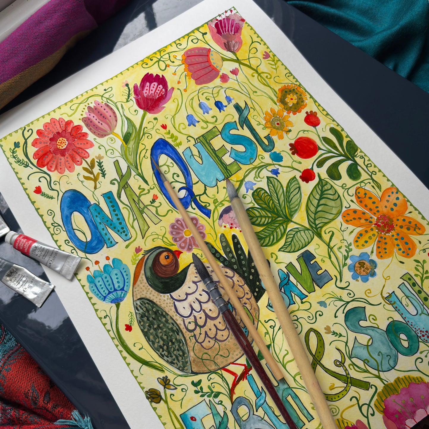 On a Quest to Save Earth & Soul - Cotton Tea Towel by Bonny Jennings