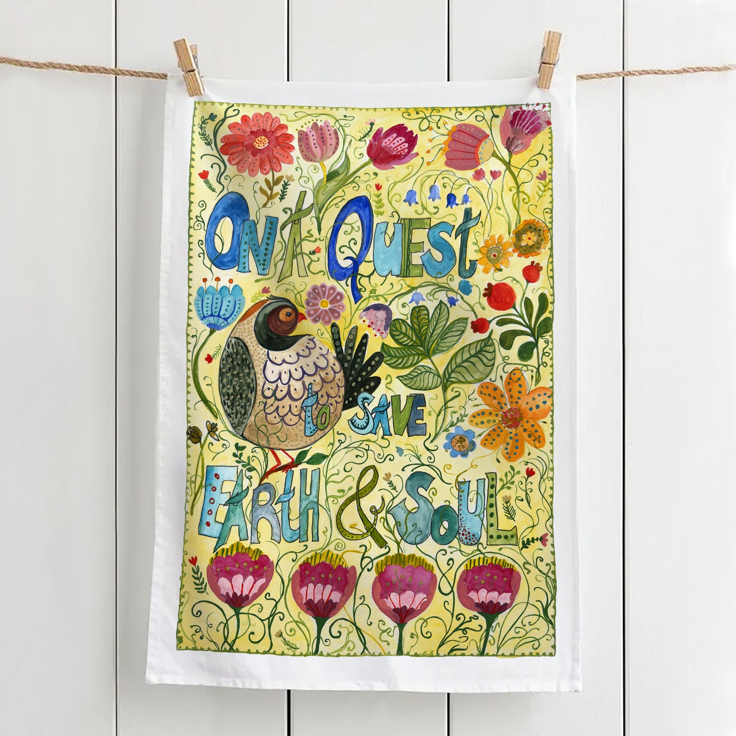 On a Quest to Save Earth & Soul - Cotton Tea Towel by Bonny Jennings