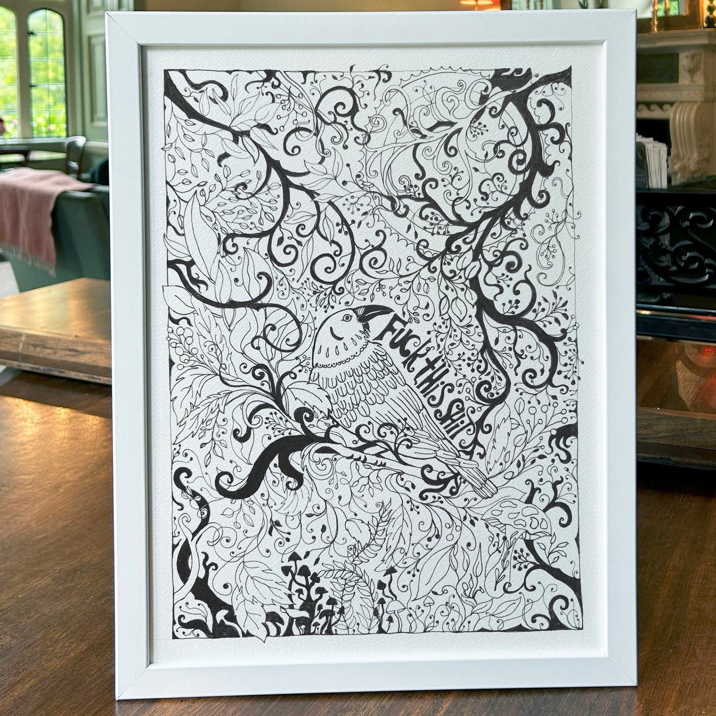 “F@£$ this Sh£$"” Woodland Raven, Black & White A3 Art Print